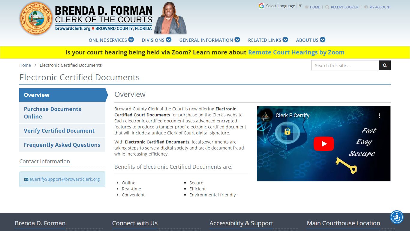 Electronic Certifed Documents - Broward County Clerk of Courts